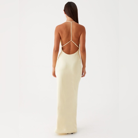 Peppermayo NWT Satin Dose Of Sunshine Maxi Dress Lemon Yellow Sz 14 - Picture 2 of 8